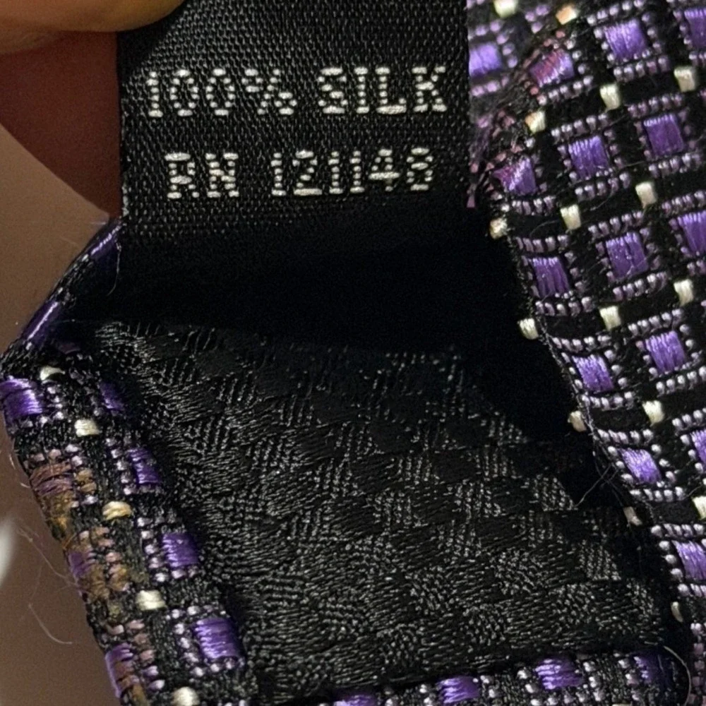 Sean John Necktie Purple Black Geometric Diamond Silk Professional Formal Tie